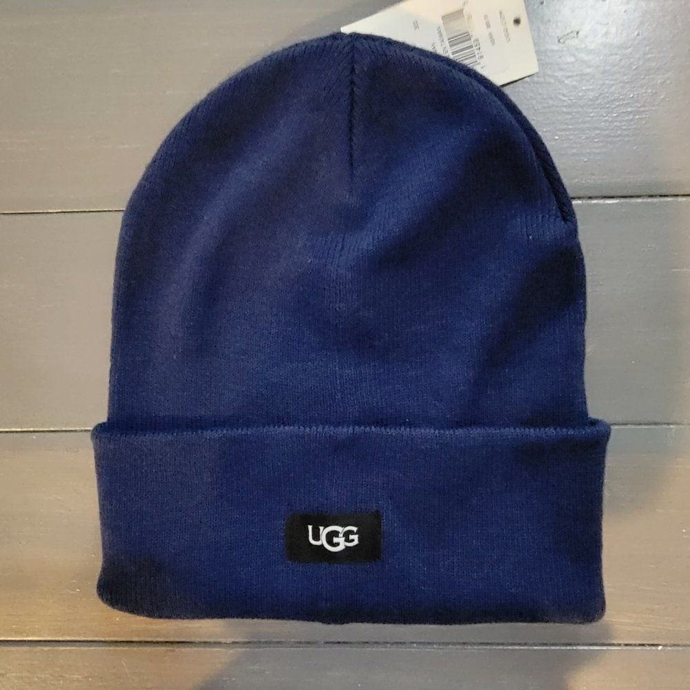 UGG Men's Blue Polyester Blend Knit Cuff Winter Beanie Hat - Picture 5 of 10
